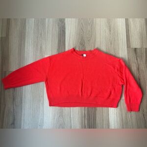 H&M Vibrant Red Cropped Crew Neck Sweater